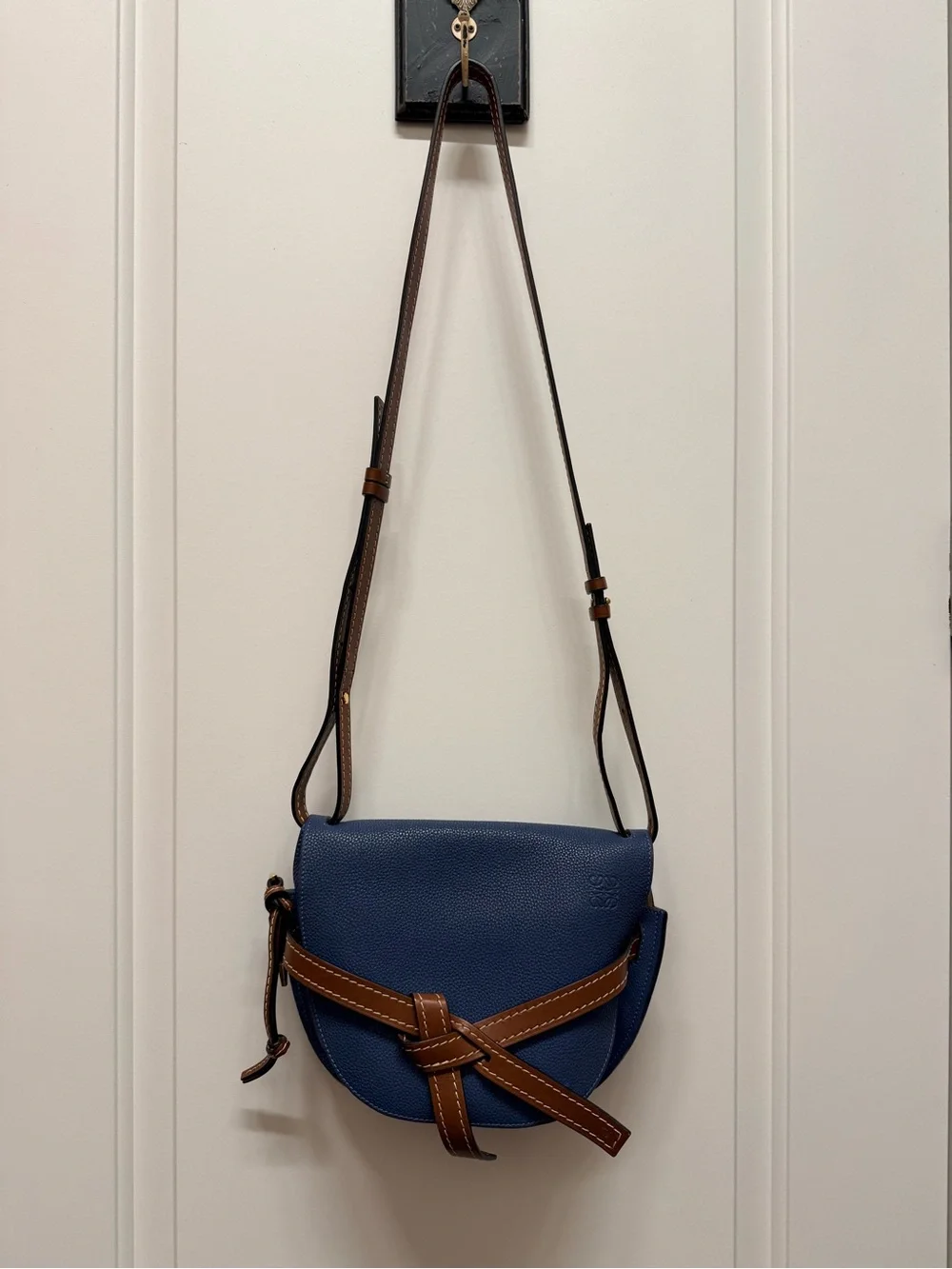 Loewe Small Gate Bag Leather Crossbody Bag with Tan Strap Excellent!